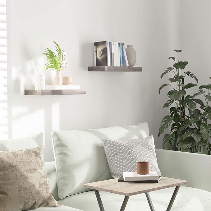 HOOBRO Floating Shelves for Wall, Wall Mounted Shelf Set of 2, 15.7" Hanging Shelf with Invisible Brackets, for Wall in Bathroom, Bedroom, Toilet, Kitchen, Living Room, Office, Greige BG40BJ01-Ruum Studio Home