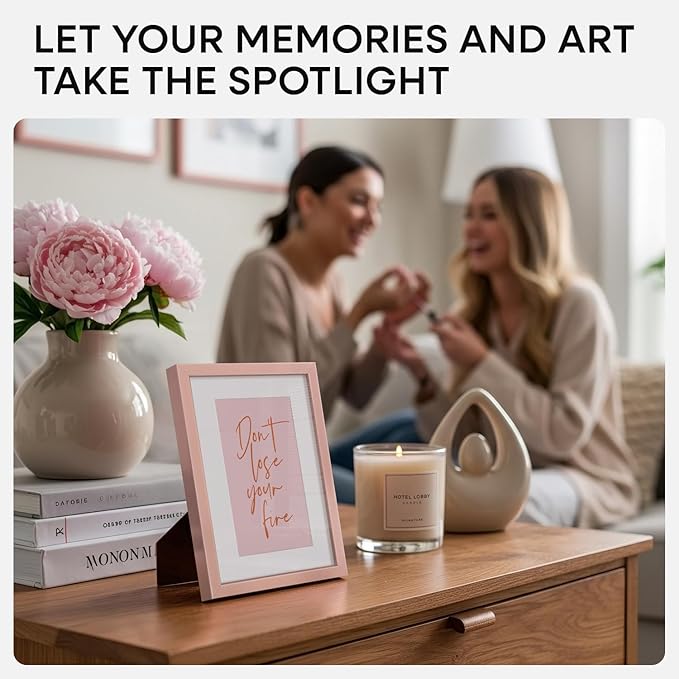 Homeforia Rose Gold 4x6 Picture Frame, High End Metal 4 x 6 Frames with Mat 3 x 5 for Print, 4by6 Desk Frame Matted to 3x5 inch Photo, 4 by 6 Wall or Tabletop Frame, Tempered Glass, Wall Kit, Set of 1-Ruum Studio Home