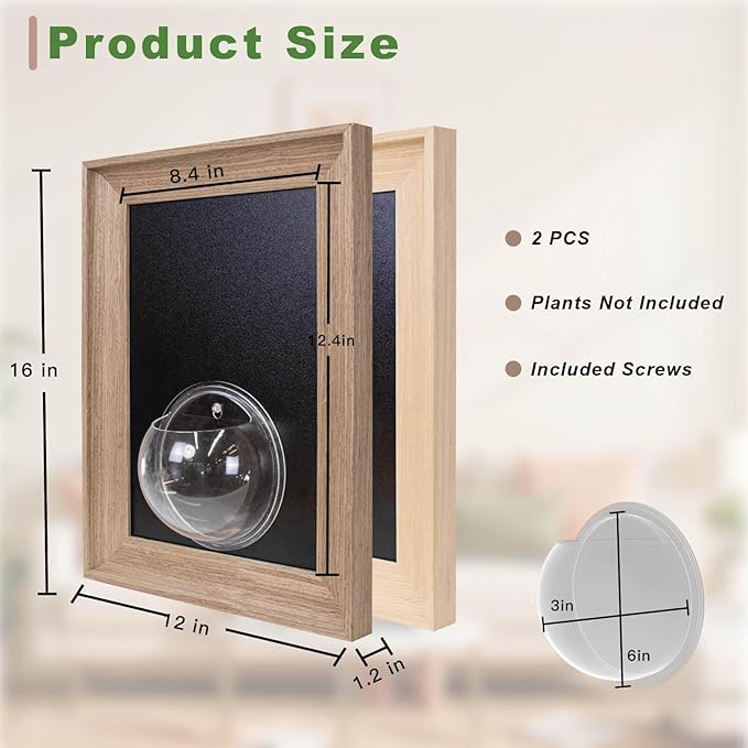 Wooden Frame Wall Hanging Planter for Hydroponic Plants，12X16 inch Wall Vase with Round Acrylic Propagation Station，Bathroom, Office, or Living Room Décor, Set of 2 Mix-Ruum Studio Home