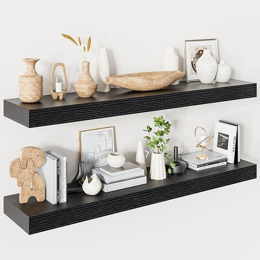 Heimlove 40 Inches Floating Shelves for Wall,9.3" Deep Black Long Floating Shelves Set of 2,Large Display & Storage Shelf,Wall Shelf for Bathroom Bedroom Living Room Kitchen Office-Ruum Studio Home