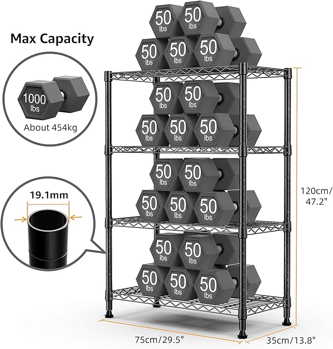 1000 lbs Storage Shelving Steel Heavy Duty 4-Tier Utility Shelving Unit Steel Organizer Wire Rack for Home,Kitchen,Office (13.7" D x 29.5" W x 47.2" H)-Ruum Studio Home