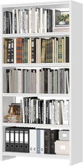 69" Tall Bookcase, 5-Tier Wide Bookshelf, Library Book Case with Display Shelf, Lightweight Metal Bookshelves, Industrial Book Shelf for Home, Office, Library, and School (White)-Ruum Studio Home