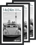 14x24 Poster Frame 3 Pack, Textured Black Solid Wood Gallery Picture Frame - Wall Hanging-Ruum Studio Home