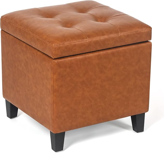 Adeco 17.7" Leather Cube Storage Orange Ottomans for Living Room-Ruum Studio Home