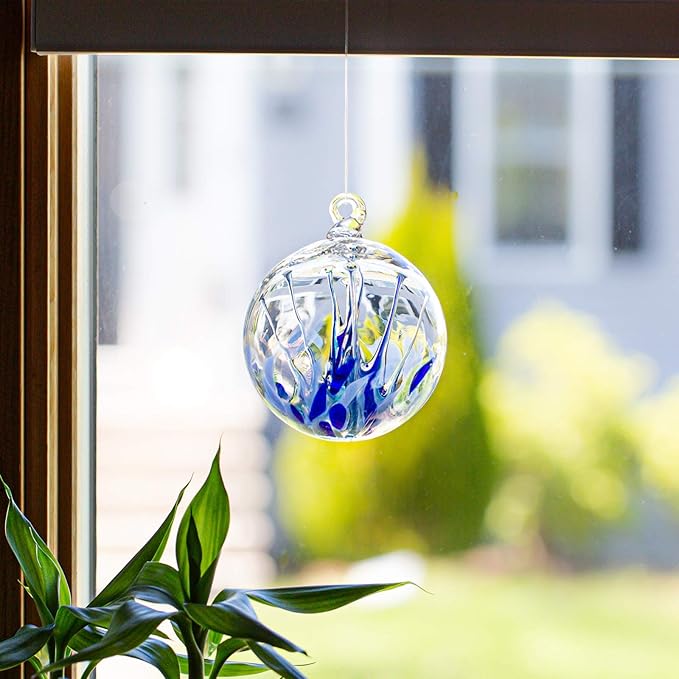 Luke Adams Handmade Glass Gazing Balls for Garden on Clearance – Hand Blown Glass Gazing Ball for Yard Décor – Decorative Garden Globe Raindrop (Blue)-Ruum Studio Home