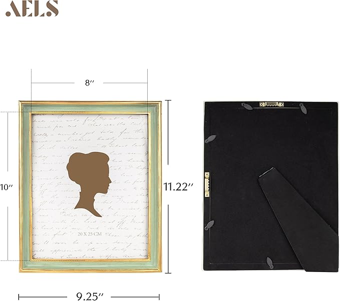 AELS 8x10 Inch Vintage Picture Frame, Elegant Antique Photo Frames with Glass Front, Photo Display, Tabletop Wall Hanging, Gift Ideas, Sage Green with Gold Trim-Ruum Studio Home
