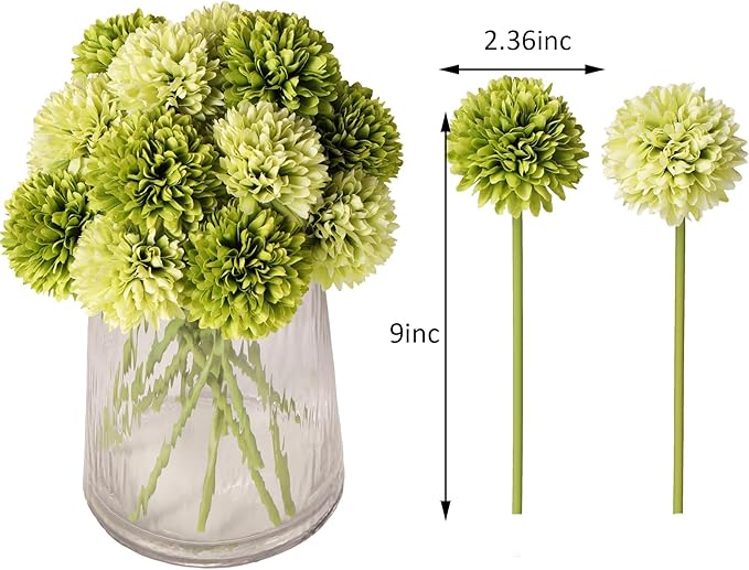 Kimura's Cabin 20Pcs Green Artificial Chrysanthemums Fake Silk Ball Flowers Mums Bouquets Arrangements Wedding Party Decor St Patricks Day Home Kitchen Garden Table DIY Floral Centerpieces (Green)-Ruum Studio Home