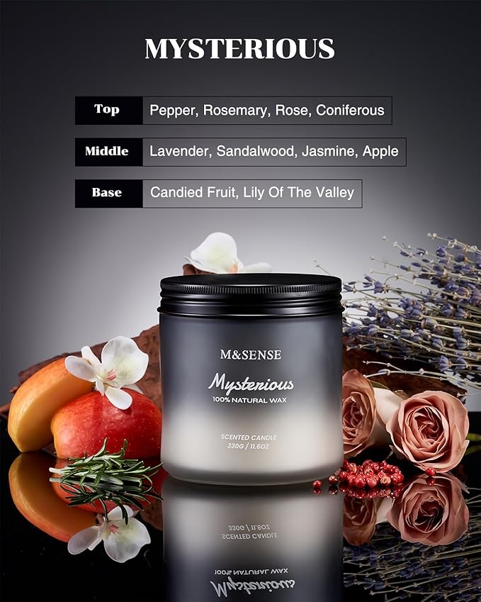 M&SENSE Pepper Lavender Scented Candles for Men, 2 Wick 11.6oz 70 Hours Slow Burning Natural Soy Candle for Christmas, Organic Black Masculine Candles Home Fragrance Holiday Candle for Him-Ruum Studio Home
