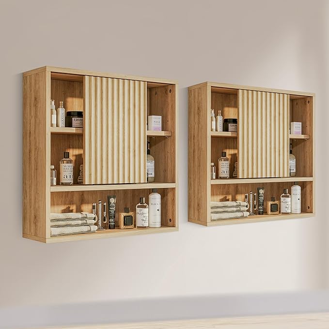 2 Pcs Bathroom Wall Cabinet Above Toilet Storage，Wall Mounted Storage with Adjustable Shelves, Space-Saving Modern Design for Bathroom & Laundry Room, Kitchen, Dining Room, Living Room-Ruum Studio Home