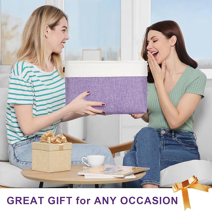 Storage Bins Large Fabric Storage Baskets for Shelves 3 Pack, Decorative Linen Closet Baskets with Handles for Organizing, Shelf, Clothes, Home, Office, 15x11x9.5Inches (Purple&White)-Ruum Studio Home