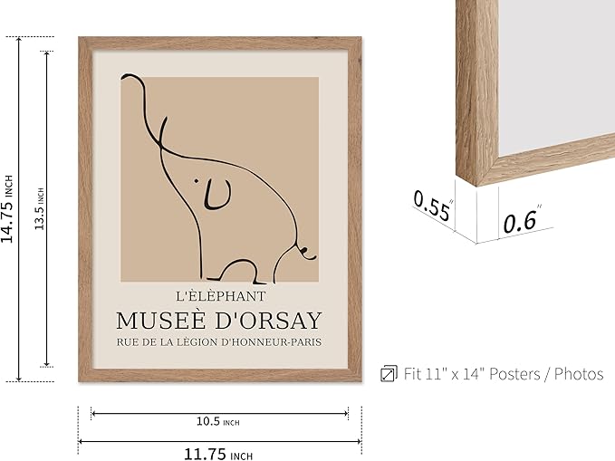 Poster Master Vintage Poster - Retro Minimalist Print - Gift for Artist, Housewarming - Elephant, Line Drawing, Sketch, Abstract - Wall Decor for Living Room, Bedroom, 11x14 Beige Framed-Ruum Studio Home