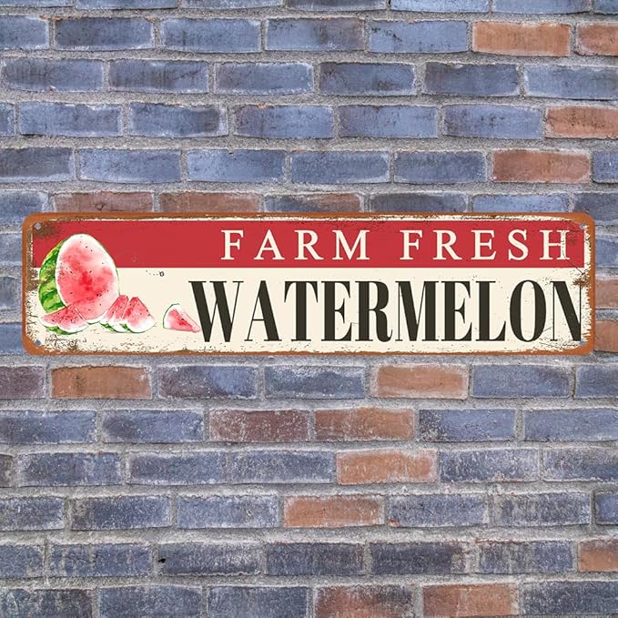 Farm Fresh Watermelon Sign Watermelon Decor Vintage Metal Tin Sign Farmers Market Decor Farm Fresh Watermelon Locally Grown Signs For Home Kitchen Cave Garage Bar Art Plaque Wall Decoration 4x16 Inches-Ruum Studio Home