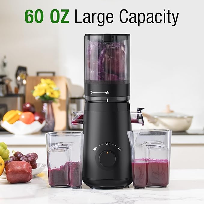 Juicer Machines, TUUMIIST Cold Press Juicer with 5.3" Extra Large Feed Chute Fit Whole Fruits & Vegetables Easy to Clean, High Juice Yield, BPA Free (Black)-Ruum Studio Home