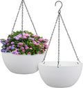 12 inch Large Hanging Planters for Indoor Outdoor Plants, 2 Pack Hanging Flower Pots with Drainage Holes and Chain for Garden Porch, Plastic Hanging Baskets for House Plants, White-Ruum Studio Home