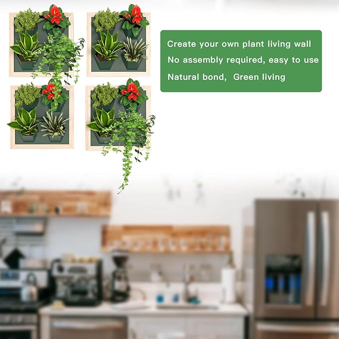 Vertical Wall Planter, 4 Pots Self Watering Living Planters Indoor, Wooden Frame Planter Wall Decoration Home Office (No Screw)-Ruum Studio Home
