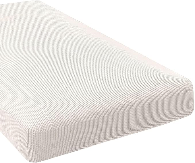 H.VERSAILTEX Super Stretch Individual Chaise Cover Sectional Couch Covers for L Shaped Sofa Both Left/Right Featuring Thick Jacquard Textured Twill Fabric (1 Piece Chaise Cover Large, Ivory)-Ruum Studio Home