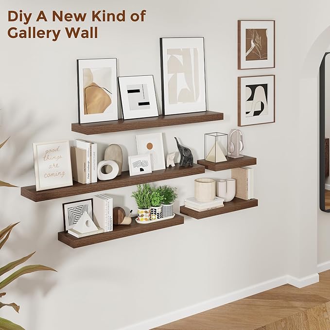 Heimlove 48 Inch Floating Shelves for Wall 8 Inch Deep Walnut Shelves Set of 2,Wall Mounted Rustic Wood Long Floating Shelf，Large Display & Storage Shelf with Invisible Brackets-Ruum Studio Home