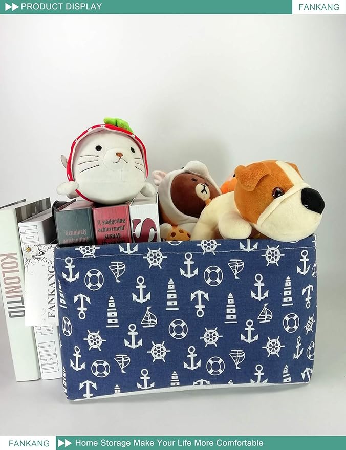 FANKANG Storage Basket,Nursery Hamper Canvas Laundry Basket Foldable with Waterproof PE Coating Storage, Office, Bedroom, Clothes,Toys (Rec-Sailboat)-Ruum Studio Home