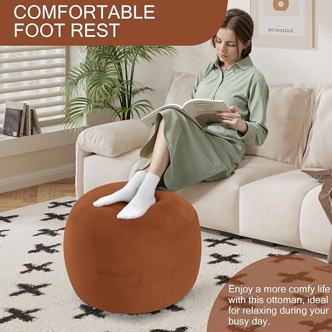 MeMoreCool Round Stuffed Pouf Ottoman Foot Rest, Floor Pouf Foot Stool with Soft Foam Chunk Filling, Small Round Ottoman Footstool Circle Footrest for Living Room, Coffee-Ruum Studio Home