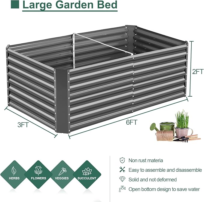 Land Guard 6×3×2 ft Galvanized Raised Garden Bed Kit, Galvanized Planter Raised Garden Boxes Outdoor, Large Metal Raised Garden Beds for Vegetables(Grey)…-Ruum Studio Home