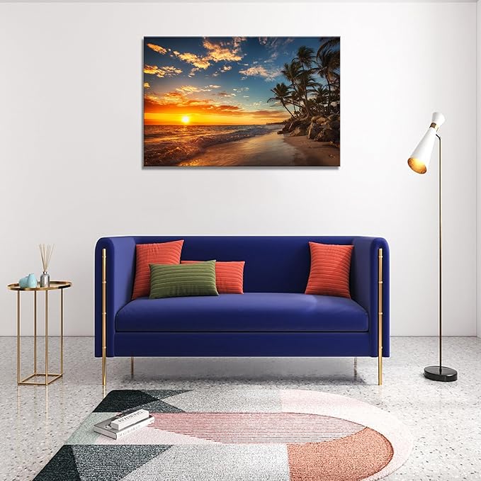 DZL Art S74781 Canvas Painting Print Paradise Tropical Island Beach with Palms Photograph Print Nature Pictures Wall Art Canvas Prints Painting for Living Room Bedroom Decor Office Wall Decor-Ruum Studio Home