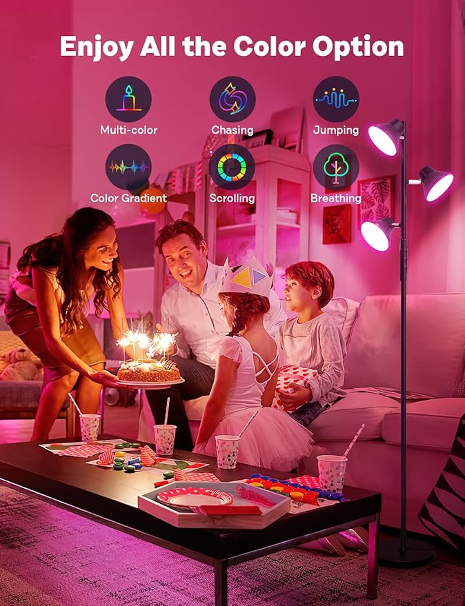 RGBCW Floor Lamp, 36W Bright Color Changing Lamp, Modern Stepless Dimmable LED RGB Floor Lamp with Remote & Touch Control, Standing Lamp for Living Room, Game Room, Bedroom-Ruum Studio Home