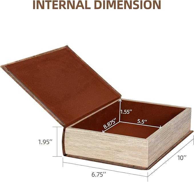 Decorative Book Box - Vintage Fake Book Storage Box for Home Décor, Secret Hollow Hidden Compartment (10x6.75x1.95 Inch) - Unique Shelf & Coffee Table Decor for Home,Graduation Gift,Birthday Gift Idea-Ruum Studio Home