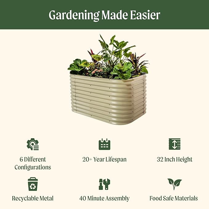 Vego garden 32" Extra Tall Raised Garden Bed Kits, 6 in 1 Modular Raised Planter Box for Vegetables Flowers Fruits Oval Metal Raised Garden Bed- Modern Gray-Ruum Studio Home