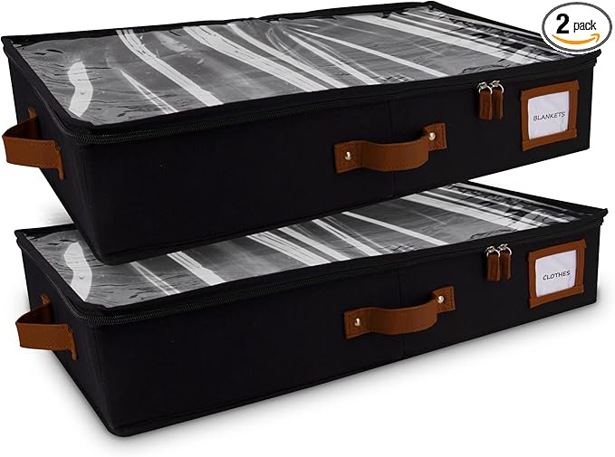 HOMELUX THEORY 2pc Under Bed Storage Containers, Bedroom Under the Bed Drawer Storage Organizer with Bins and Lids, Medium Underbed Clothes Storage Box Ideal for Blanket, Fabric, & Shoes (Black)-Ruum Studio Home