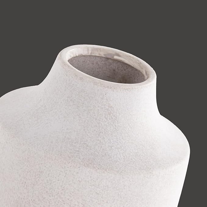 Mitt&Ditt Ceramic Flower Vase, 7.5 inch Off-White Farmhouse Rustic Vase, Handcrafted Weathered Pottery Vases, Small Flower Terracotta Vases for Home Decor, Living Room, Table, Shelf-Ruum Studio Home