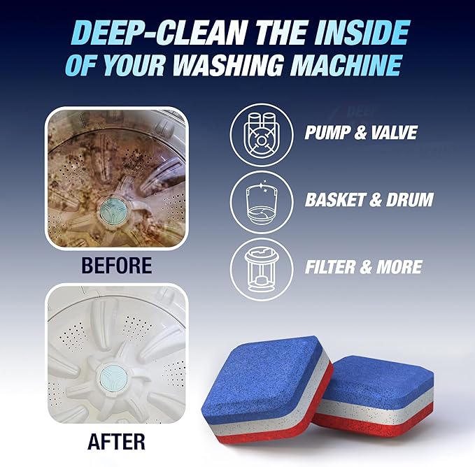 Washing Machine Cleaner Tablets 14 Pack for HE Top Load - Eco Friendly Washer Machine Cleaning Tablets - 3 Layers Septic Safe Wash Machine Full Deodorizer Descaler Protector - 1 Plus Year Supply-Ruum Studio Home