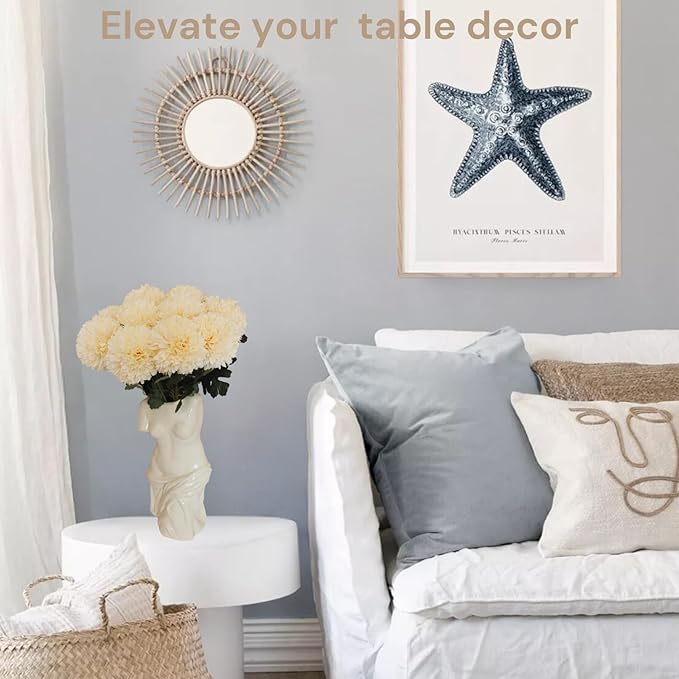 Large Kiku Flower Beige 10 Stems, Silk Flowers Bulk Boho Bouquet, Large Artificial Flowers, Tall Flowers With Long Stems, Realistic faux flowers Neutral Home Decor, Flores Artificiales Para Decoracion-Ruum Studio Home