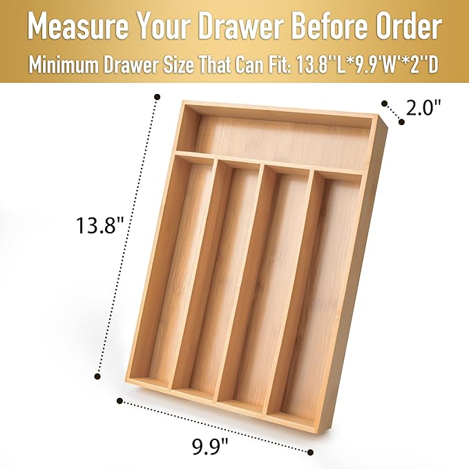 Silverware Organizer Kitchen Drawer Organizer Utensil Organizer Bamboo Silverware Holder Cutlery Organizer in Drawer Flatware Organizer Tray(5 slots, Natural-Ruum Studio Home