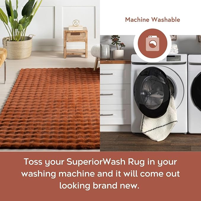nuLOOM Jeni Checkered 3'9" x 6' Machine Washable Area Rug for Living Room Bedroom Dining Room Kitchen, Brick-Ruum Studio Home