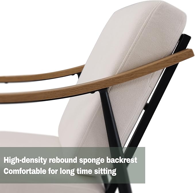 Modern Accent Chairs Set of 2 for Living Room Bedroom Mid Century Arm Chairs Upholstered Office Accent Chairs Comfy Waiting Room Chairs with Metal Frame, Cream White-Ruum Studio Home