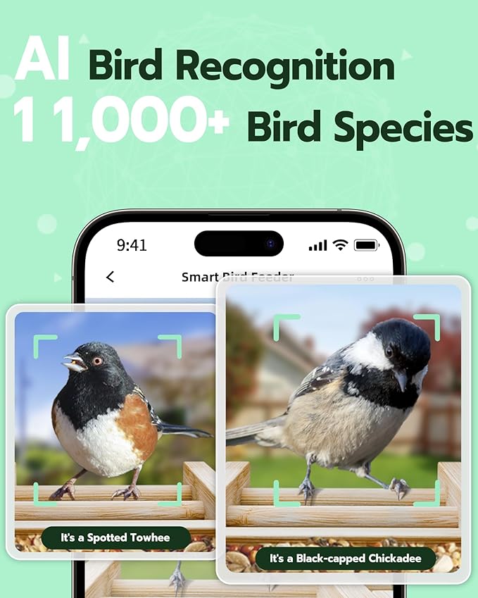 Bird Feeder with Camera, Smart Bird Feeder for Outdoors, Wild Birds Feeders with Solar Panel Bamboo Birds House Camera for Birdlovers, AI Auto Capture Birds & Real-time Notification (Gable)-Ruum Studio Home