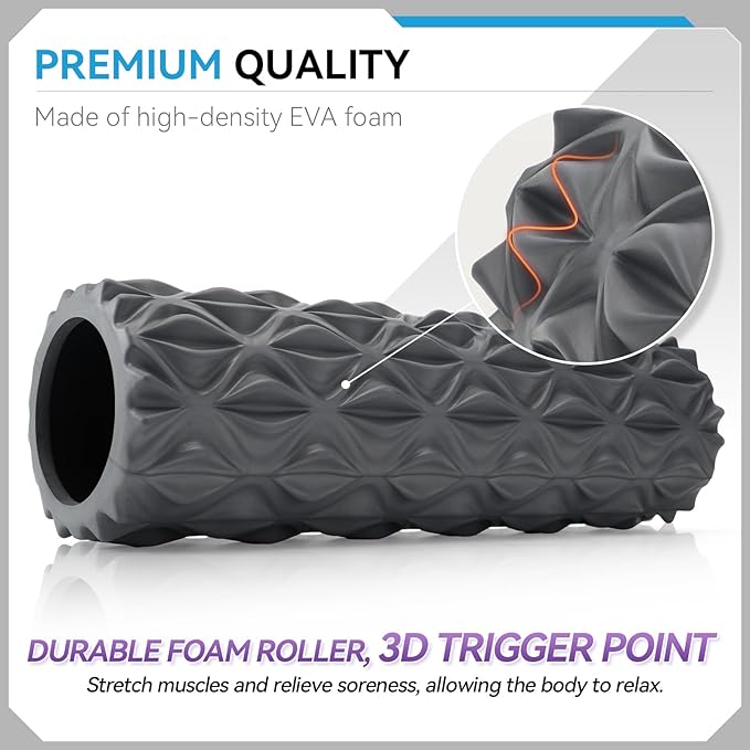 Foam Roller - 15 inch Deep Tissue Massager for Muscle Massage, Myofascial Trigger Point Release, Exercise, Yoga, Pilates & Stretching(Gray)-Ruum Studio Home