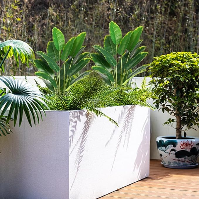 Melorca&Guilla Artificial Plants 2PCS 30“Artificial Bird of Paradise Plants,Faux Banana Tree,Fake Plants Tropical Greenery Shrubs Bushes for Garden Porch Window Box Shop Office Home Décor-Ruum Studio Home