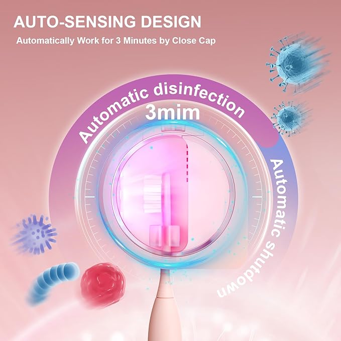 UV Toothbrush Sanitizer Holder, Toothbrush Sanitizer and Holder Cover Caps with Fan Drying, Rechargeable Portable Toothbrush Cleaner Case Fits Most Electric and Manual Toothbrushes (Pink)-Ruum Studio Home