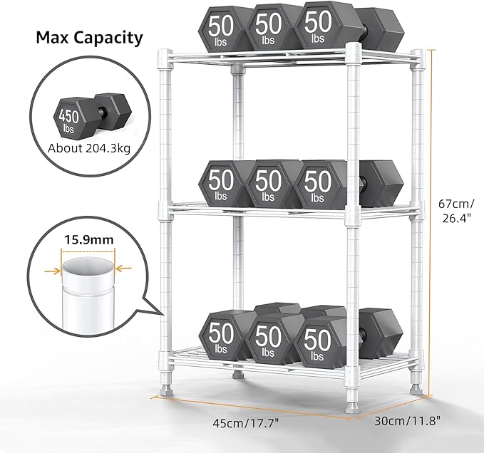 450 lbs Wire Storage Shelving 3-Tier Utility Shelving Unit Steel Organizer Wire Rack for Home,Kitchen,Office,White (11.8" D x 17.7" W x 26.4" H)-Ruum Studio Home