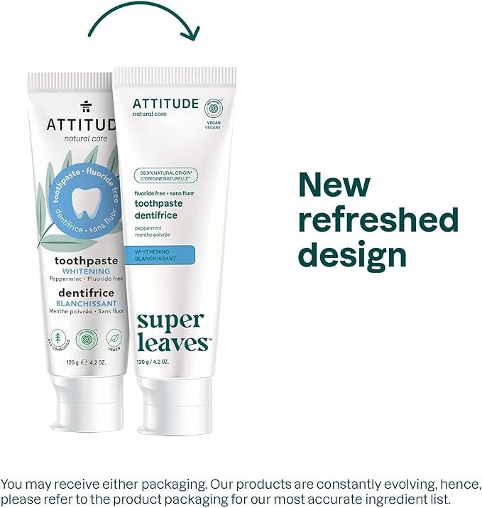 Attitude Fluoride-Free Whitening Toothpaste, Peppermint Flavor, Vegan & Cruelty-Free, Sugar-Free, Plant & Mineral-Based Ingredients, Clean Oral Care, 4.2 Oz-Ruum Studio Home