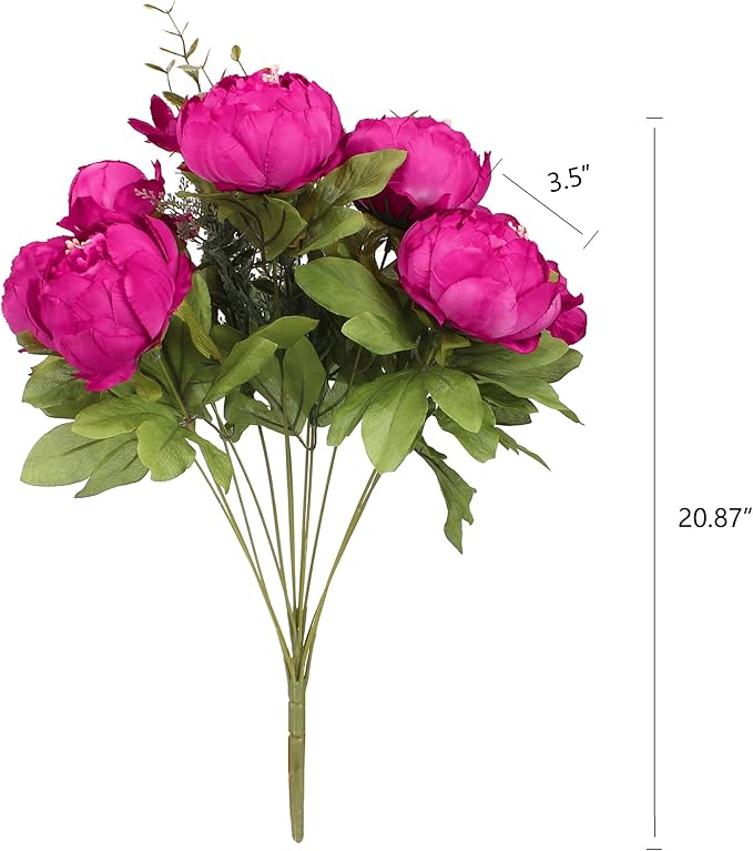 Duovlo Springs Flowers Artificial Silk Peony Bouquets Wedding Home Decoration,Pack of 1 (Spring Hot Pink)-Ruum Studio Home