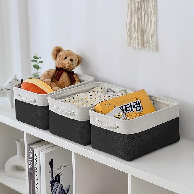 TheWarmHome Storage Bins for Shelves - 1 Pack 13.8x9.7x6.7 inch Storage Basket for Organizing for Closet Organizer Cubes Laundry Cloth Nursery (White & Black)-Ruum Studio Home