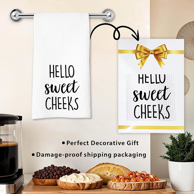 Hello Sweet Cheeks Hand Towel, Waffle Weave Microfiber Bathroom Towel, Funny Rustic Farmhouse Decor, Cute Guest Bathroom Accent-Ruum Studio Home