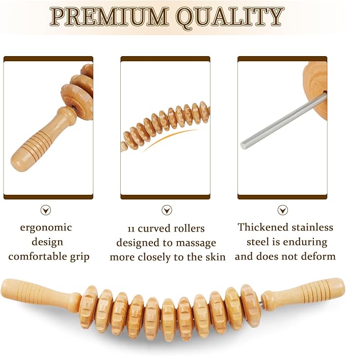 Liitrton Wood Therapy Fasci Massage Tools, Curved Wooden Massage Roller Cellulite Reduction and Muscle Tension (Wood)-Ruum Studio Home
