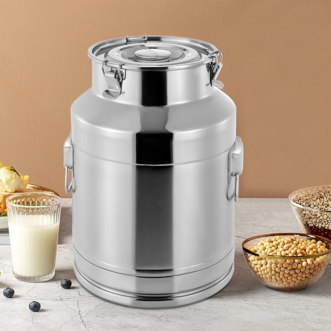 304 Food-Grade Stainless Steel Ice Bucket with Lid, 28L/7.4Gallon Good Sealing Storage Canister Milk Bucket Milk Can for Coffee, Tea, Water, Milk, Soup-Ruum Studio Home