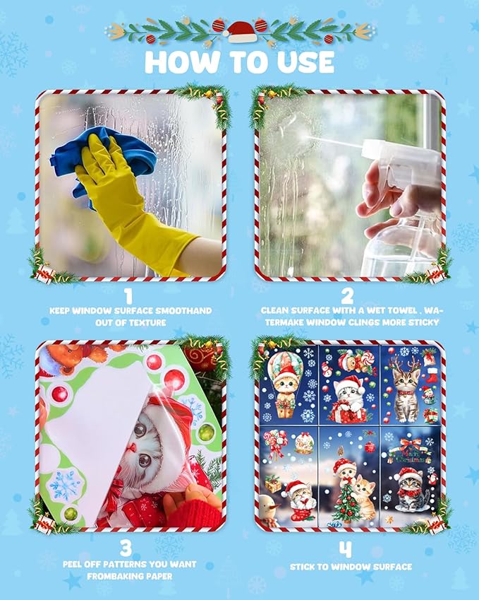 Christmas Window Clings Decorations - Cute Funny Double-Sided Static Stickers for Glass Windows and Doors, Perfect Decorations, with Cat Kitten Pattern, Reusable 9 Sheets-Ruum Studio Home