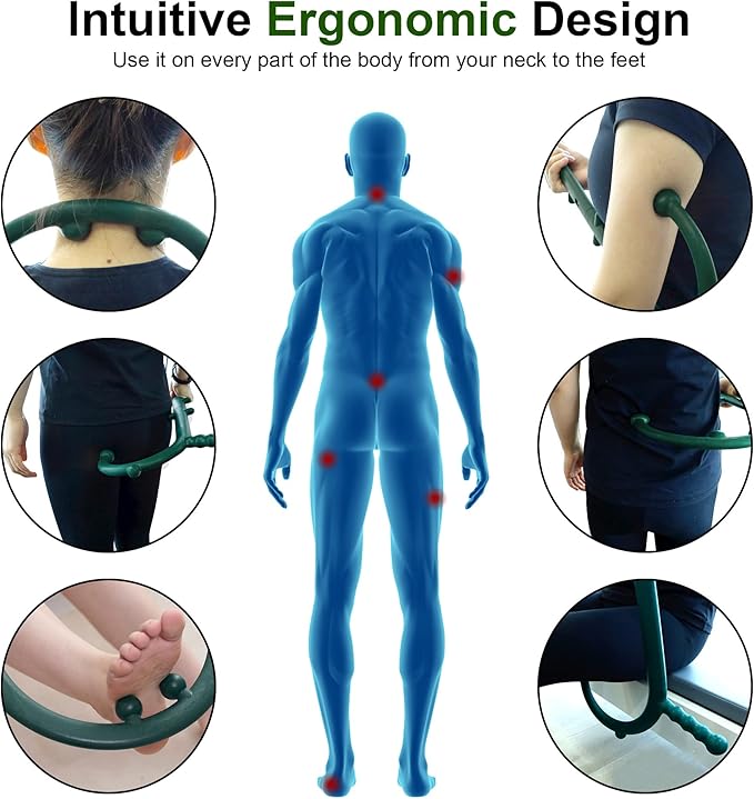 2 Pack Massage Trigger Point Cane, Body Deep Tissue, Handheld Back, Neck, Shoulder, Leg and Feet Massager Rod, Muscle Release Tool Self Massage Hook Cane for Women & Men, Blue & Green-Ruum Studio Home