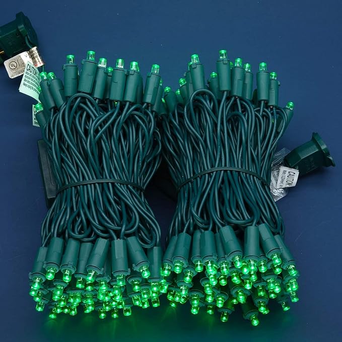 200 Count Green Wide Angle LED Christmas Lights, 66 ft Green Wire UL Certified Commercial Grade 5mm Holiday String Light Set (Green)-Ruum Studio Home