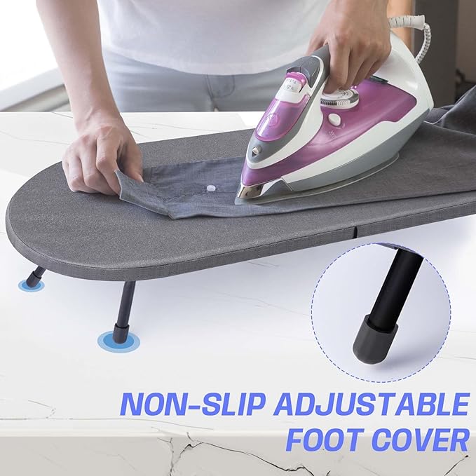 Tabletop Ironing Board with Iron Rest, Metal Mesh Panel Mini Ironing Board with Heat Resistant Cover, Portable Small Iron Board Foldable for Dorms, Apartment and Travel, 32" x12'', Black-Ruum Studio Home